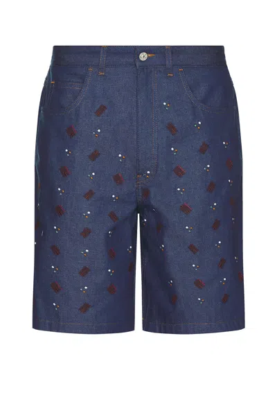 Marni Embellished Denim Shorts In Blue