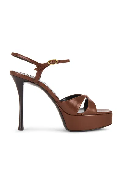 Saint Laurent Debbie Platform Sandals In Smooth Leather In Aesthetic Brown