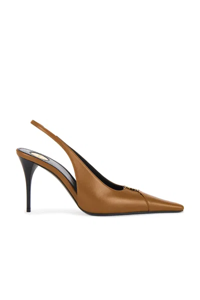 Saint Laurent Leather Babylone Slingback Pumps 90 In Dark Macadamia