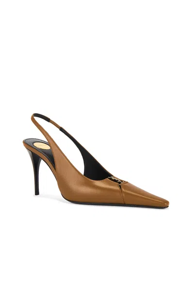 Saint Laurent Leather Babylone Slingback Pumps 90 In Dark Macadamia