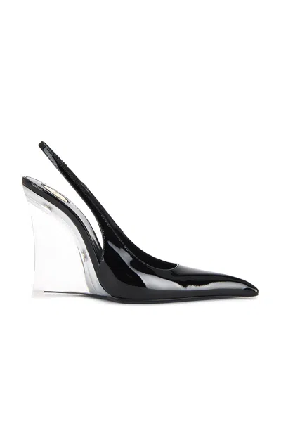 Saint Laurent Miller Patent-leather Slingback Wedge Pumps In Nero