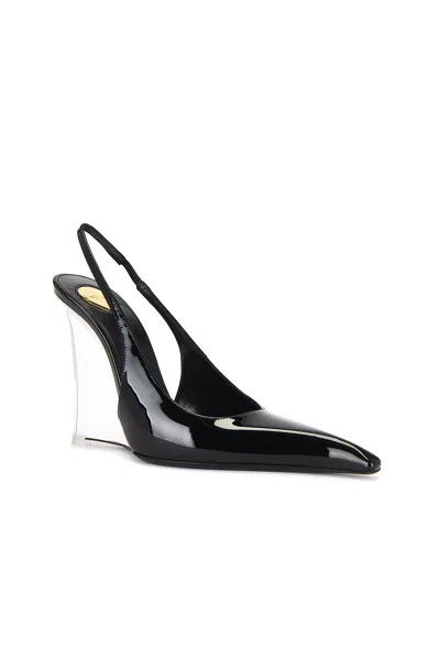 Saint Laurent Miller Patent-leather Slingback Wedge Pumps In Nero