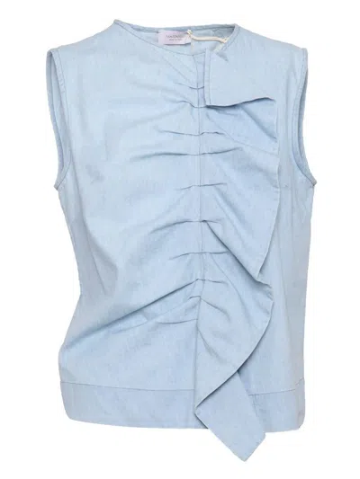 Mazzarelli Barbara Denim Blouse With Ruffles In Blue