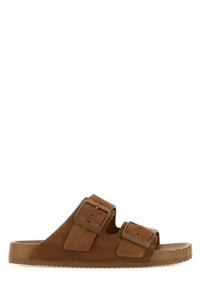 Balenciaga Camel Suede Sunday Slippers In Brown