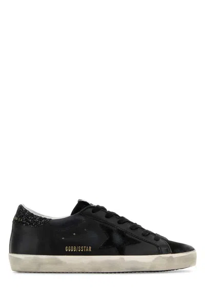 Golden Goose Textured Star Design Sneakers With Sparkling Accents In Black