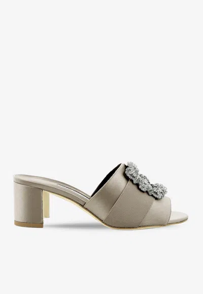 Manolo Blahnik Martanew 50 Crystal Buckle Satin Sandals In Gray