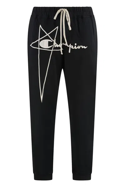 Rick Owens Logo-embroidered Organic Cotton Track Pants In Black