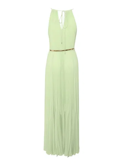 Max Mara Pleated Midi Dress With Spaghetti Straps In Green