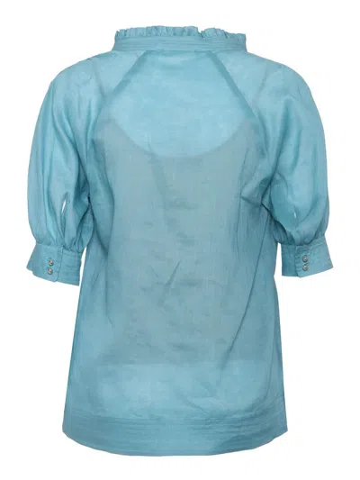 Max Mara Relaxed Fit Tunic With Delicate Ruffle Collar In Blue