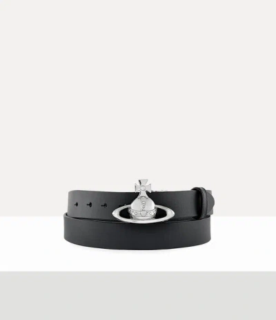 Vivienne Westwood Orb Buckle Palladium Belt Vacchetta Leather Black One Size Unisex In Black