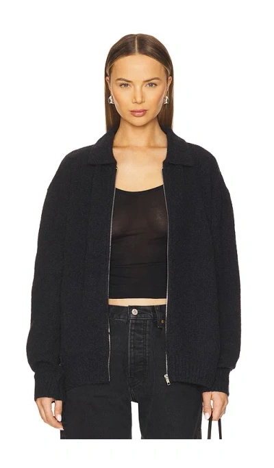 Aya Muse Knit Zip Up Jacket With Collar In Charcoal