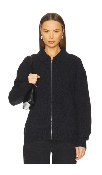 Aya Muse Knit Zip Up Jacket With Collar In Charcoal