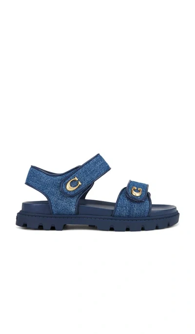 Coach Brynn Denim Touch-strap Sandals In Blue