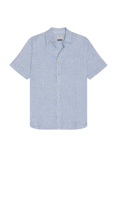 Faherty Short-sleeve Palma Linen Shirt In Blue Basketweave