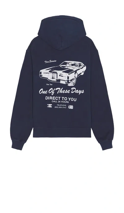 One Of These Days Tire Service Hoody In Washed Navy