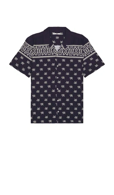 Neuw Scarf Print Short Sleeve Shirt In Navy