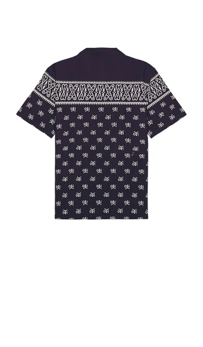 Neuw Scarf Print Short Sleeve Shirt In Navy