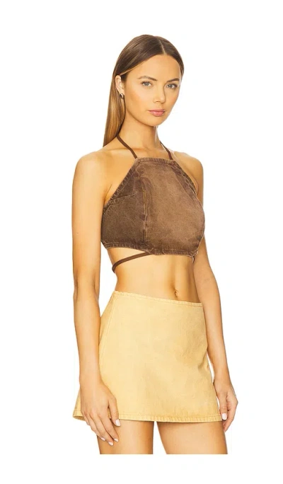 One Teaspoon Backless Denim Top In Brown