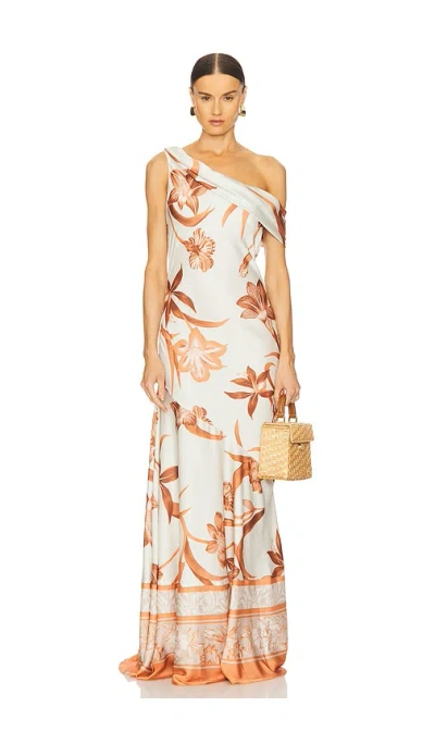 Rococo Sand One Shoulder Maxi Dress In Burnt Orange