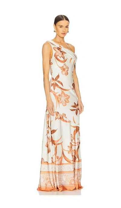 Rococo Sand One Shoulder Maxi Dress In Burnt Orange