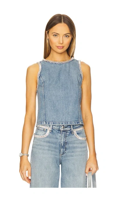 Rag & Bone Womens Ultra Featherweight Myla Embellished Denim-blend Top Pacific Jwl In Blue