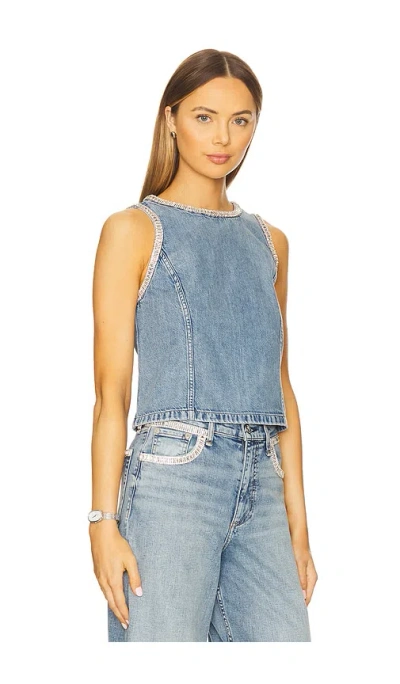 Rag & Bone Womens Ultra Featherweight Myla Embellished Denim-blend Top Pacific Jwl In Blue