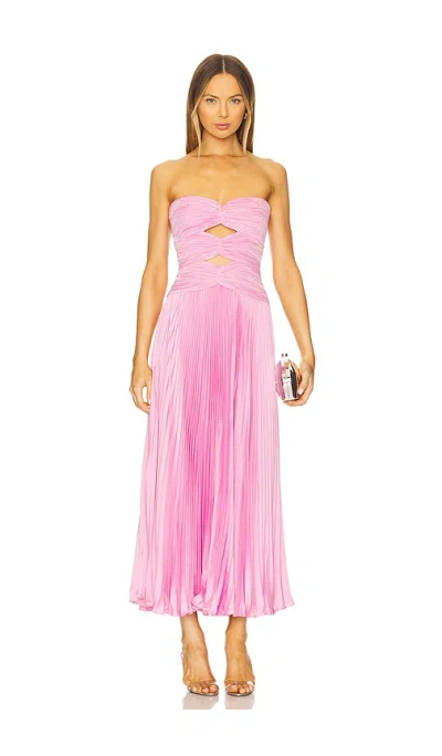 Amur Carolyn Strapless Cut-out Pleated Midi Dress In Pink