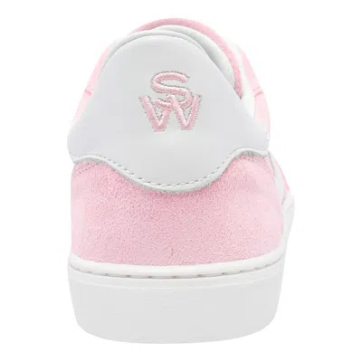 Stuart Weitzman Round Toe Suede Sneakers With Contrast Heel In Pink Marshmallow/white