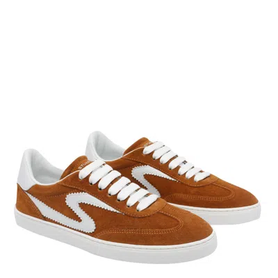 Stuart Weitzman , Sw Runaround Sneaker, Sneakers, Hazel/white, Suede/calf In Hazel/white