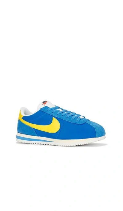 Nike Cortez Suede And Leather-trimmed Shell Sneakers In Light Photo Blue  Lightening  Sail  & Mu