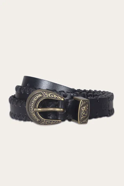 The Frye Company Frye 20mm Belt With 3 Pc Buckle Set & Leather Laced Edge In Black