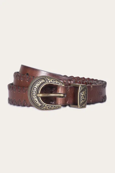 The Frye Company Frye 20mm Belt With 3 Pc Buckle Set & Leather Laced Edge In Tan