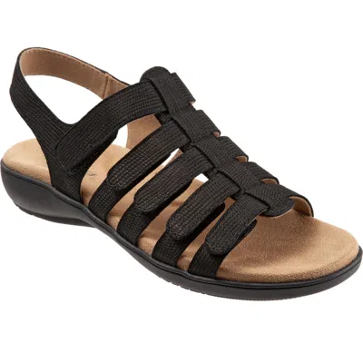 Trotters Tiki Womens Nubuck Slip On Slingback Sandals In Black Nubuck Leather