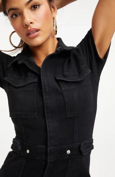 Good American Fit For Success Bootcut Denim Jumpsuit In Black001