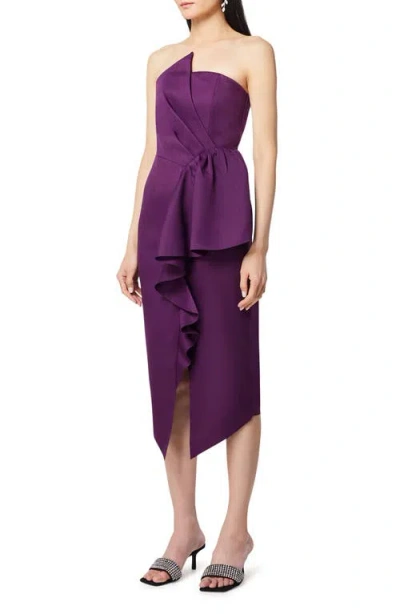 Elliatt Reception Cascade Ruffle Strapless Cocktail Dress In Royal Purple