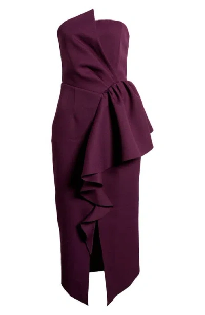 Elliatt Reception Cascade Ruffle Strapless Cocktail Dress In Royal Purple
