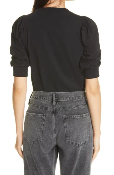 Frame Frankie Puff Sleeve Organic Cotton Knit Top In Noir