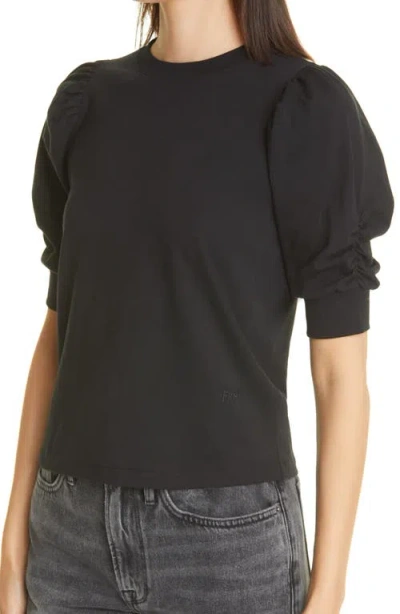 Frame Frankie Puff Sleeve Organic Cotton Knit Top In Noir