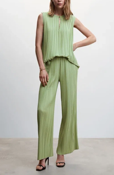 Mango Pleated Wide Leg Pants In Green