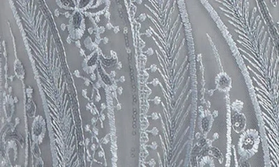 Js Collections Rosalynn Embroidered Floral V-neck Column Gown In Silver