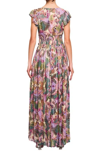Ciebon Jennsen Ruched Flutter Sleeve Maxi Dress In Purple
