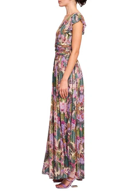 Ciebon Jennsen Ruched Flutter Sleeve Maxi Dress In Purple