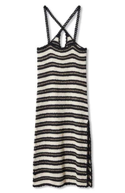 Mango Stripe Crochet Midi Dress In Black
