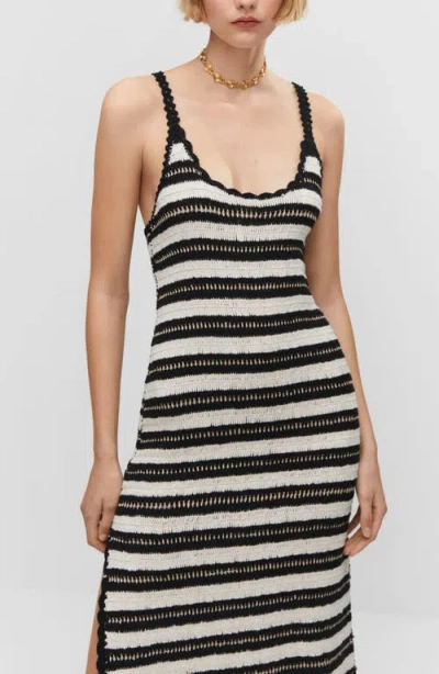Mango Stripe Crochet Midi Dress In Black