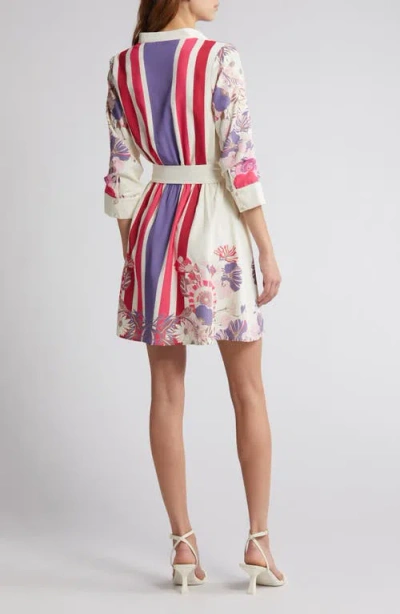 Ciebon Suzette Mixed Print Mini Shirtdress In Pink Multi