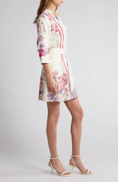Ciebon Suzette Mixed Print Mini Shirtdress In Pink Multi