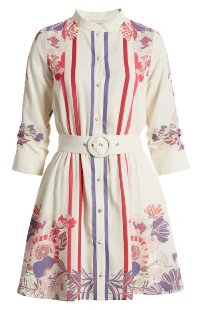Ciebon Suzette Mixed Print Mini Shirtdress In Pink Multi