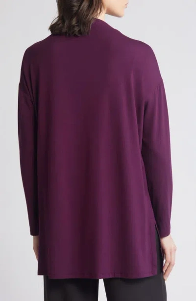 Eileen Fisher Funnel Neck Long Sleeve Boxy Tunic Top In Blackberry