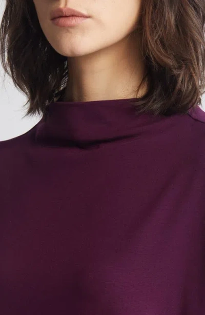 Eileen Fisher Funnel Neck Long Sleeve Boxy Tunic Top In Blackberry