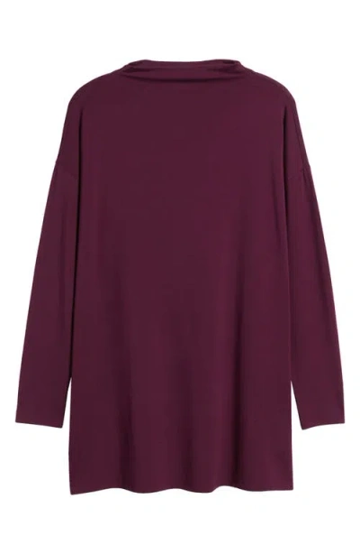 Eileen Fisher Funnel Neck Long Sleeve Boxy Tunic Top In Blackberry